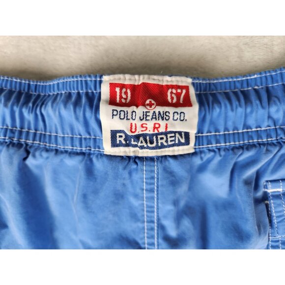 Vtg Polo Jeans Co. Swim Shorts Mens Blue Embroidered Logo Mesh Lining XL - Picture 9 of 11